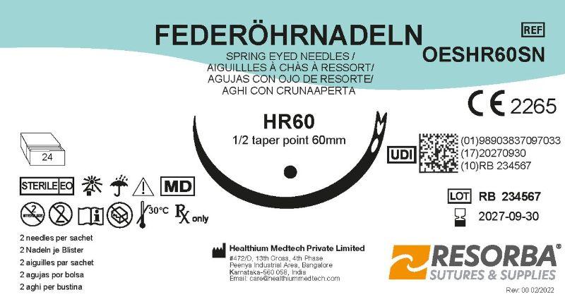 Голки хірургічні діаметром 1,6 мм, колючі окружність 1/2, довжиною 60 мм